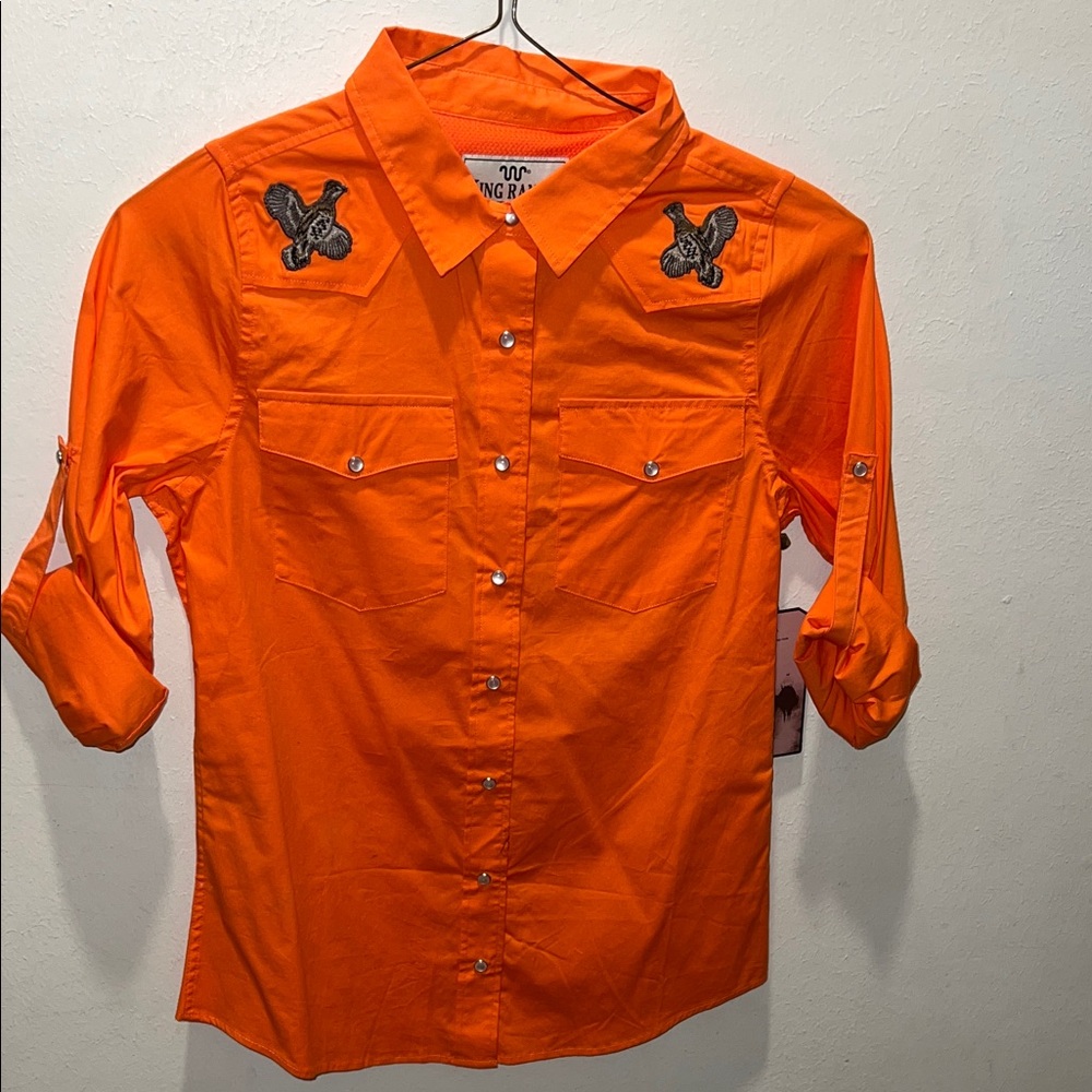 King Ranch Button-Front Western Shirt with Embroidered Birds